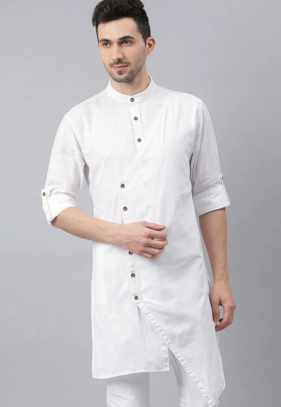 Solid Color Cotton Layered Kurta in White