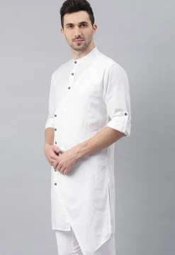 Solid Color Cotton Layered Kurta in White