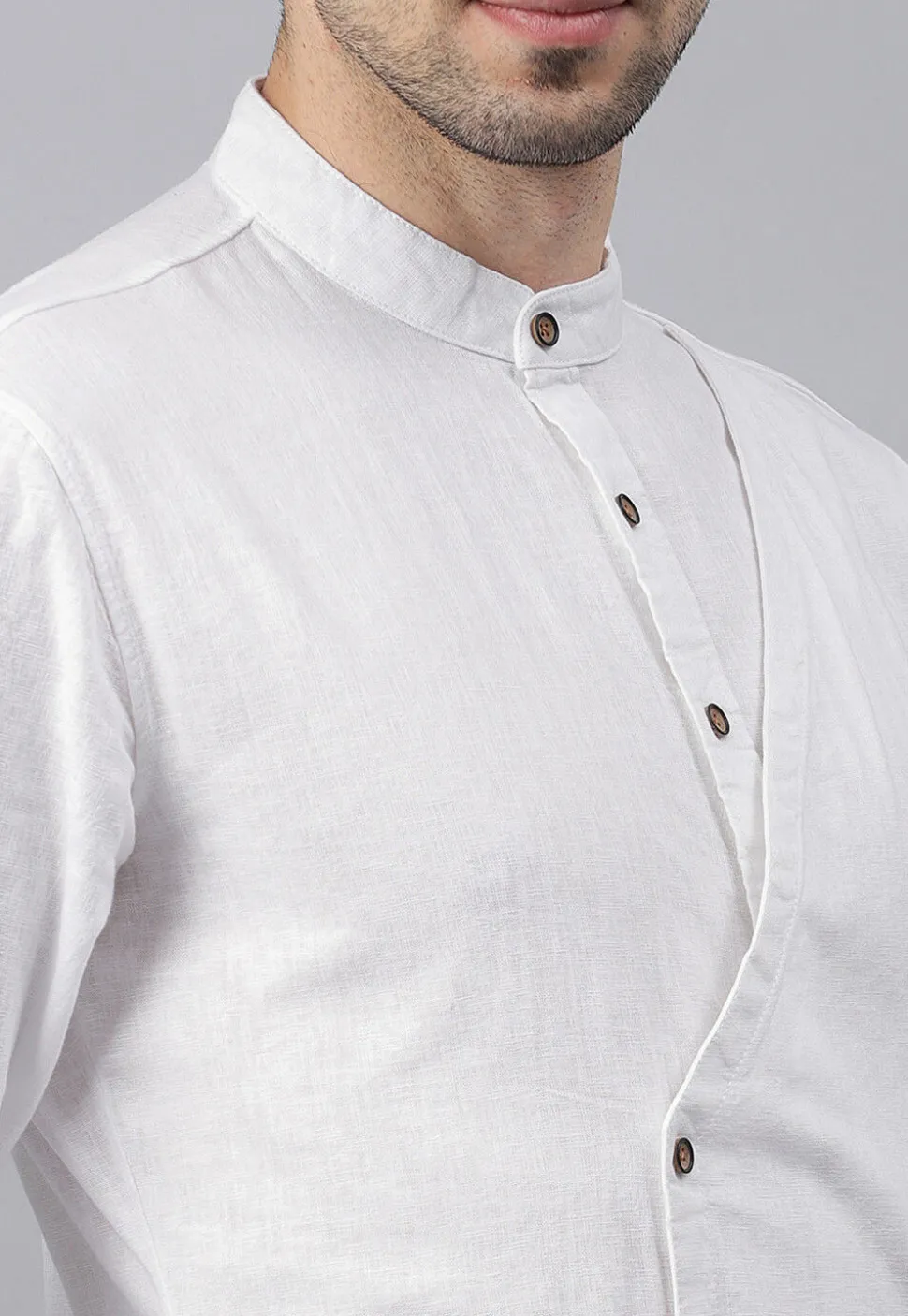 Solid Color Cotton Layered Kurta in White