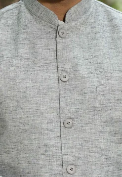 Solid Color Cotton Linen Nehru Jacket in Grey
