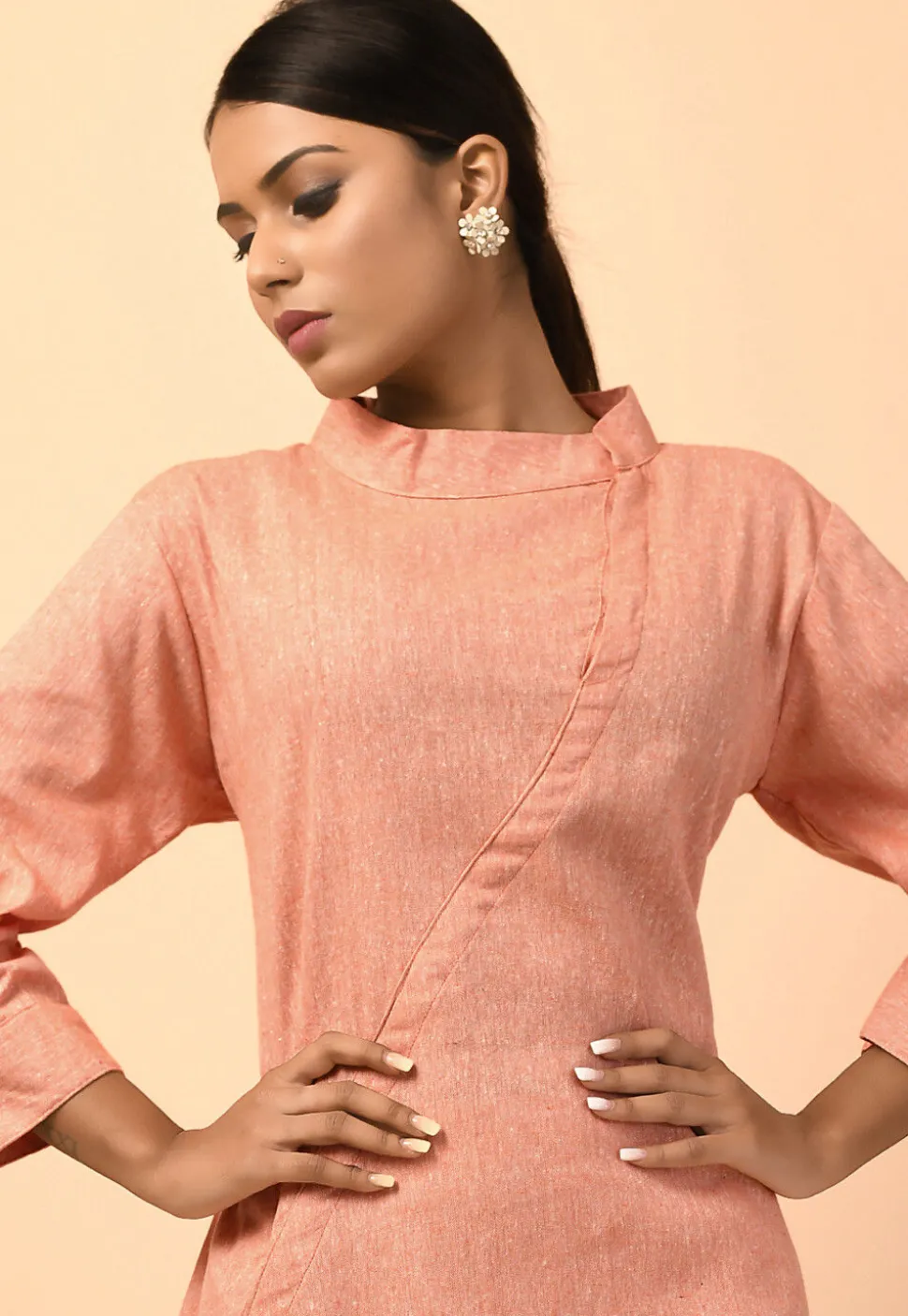 Solid Color Cotton Linen Tunic in Peach