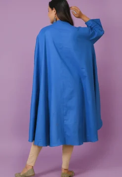 Solid Color Cotton Linen Asymmetric Tunic in Blue