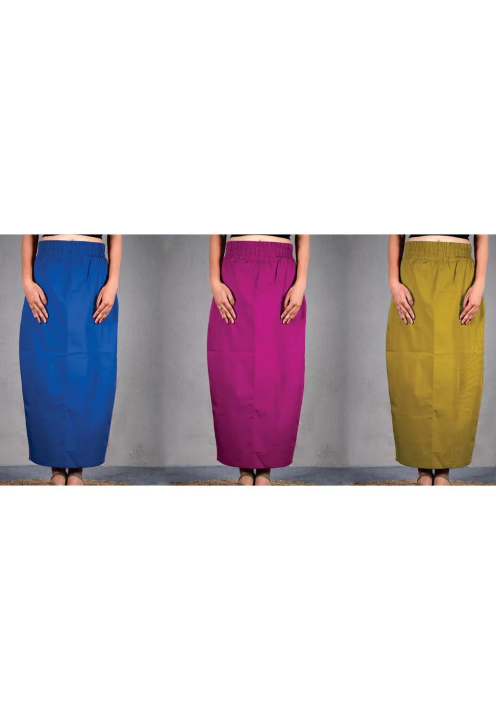 Solid Color Cotton Lycra Petticoat Combo Set in Multicolor