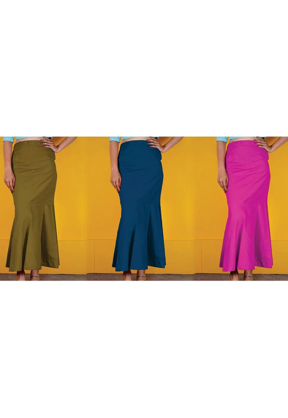 Solid Color Cotton Lycra Petticoat Combo Set in Multicolor