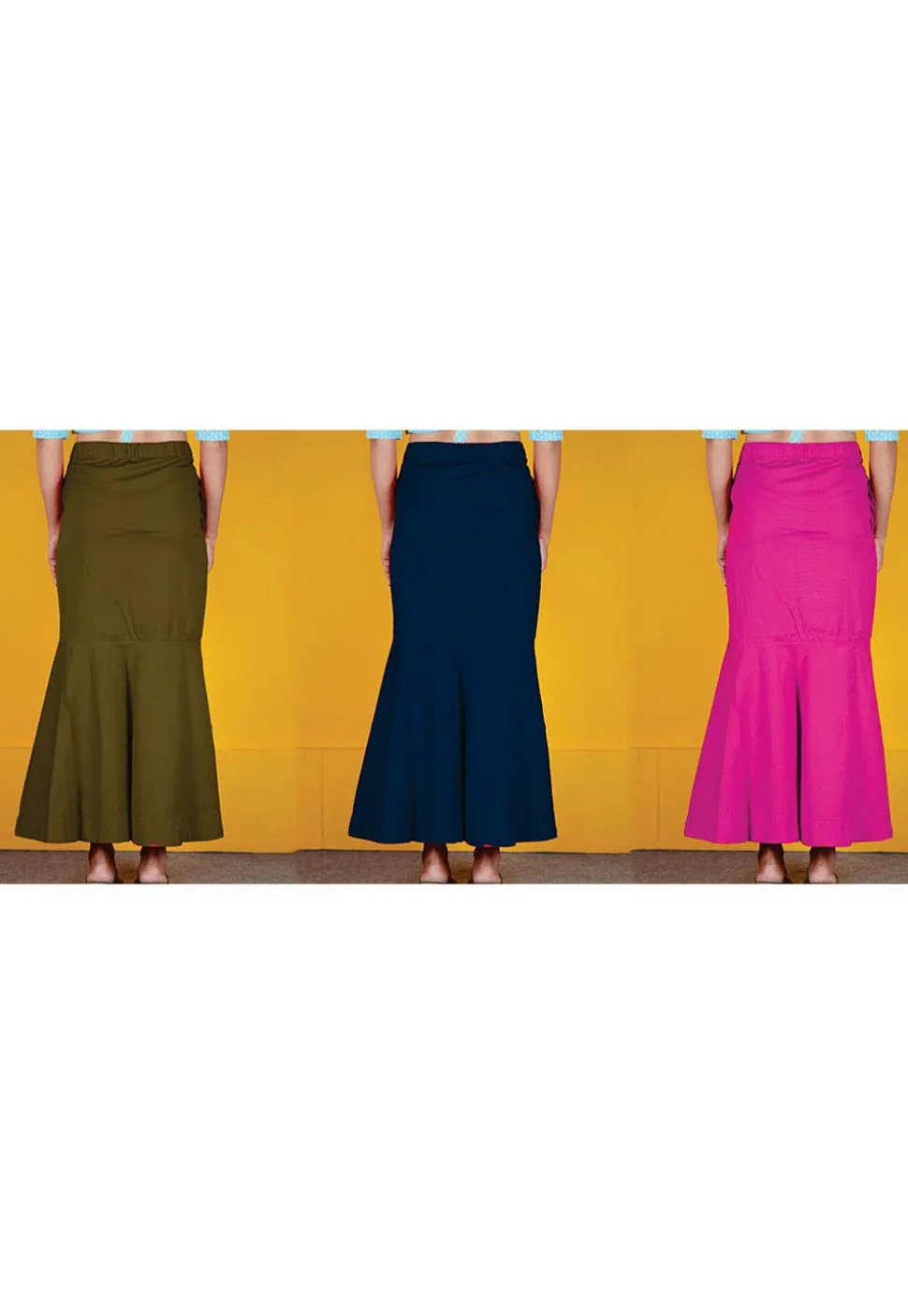 Solid Color Cotton Lycra Petticoat Combo Set in Multicolor