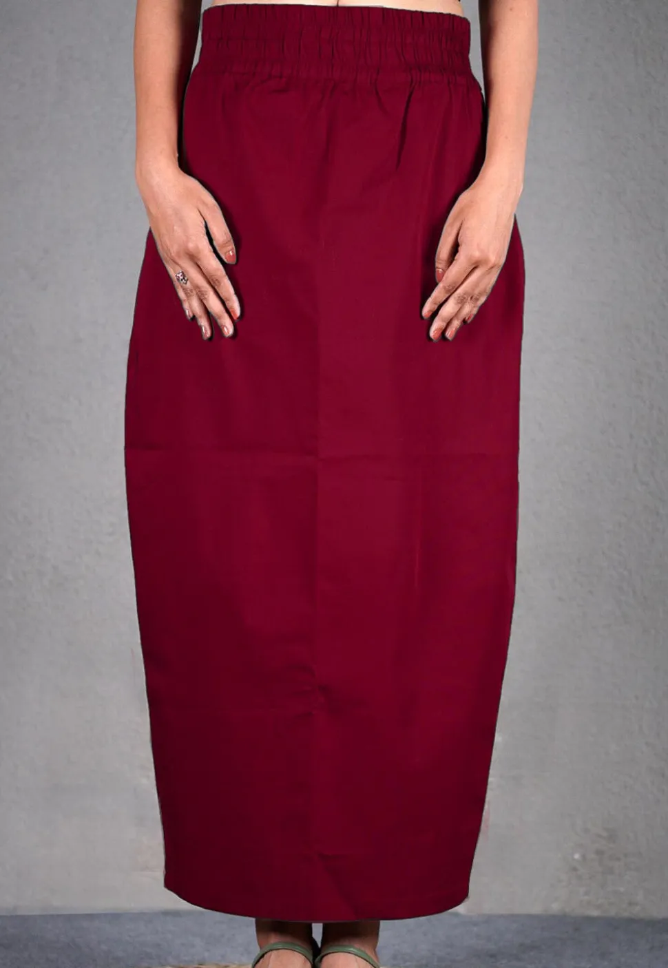 Solid Color Cotton Lycra Petticoat in Maroon