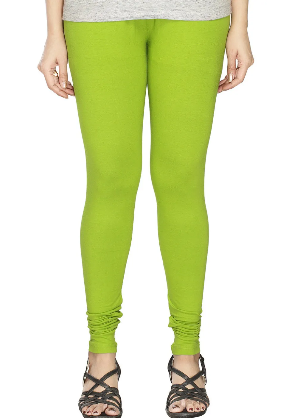 Solid Color Cotton Lycra Leggings in Light Green