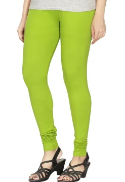 Solid Color Cotton Lycra Leggings in Light Green