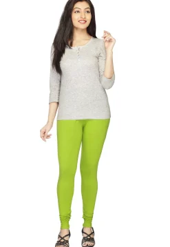 Solid Color Cotton Lycra Leggings in Light Green