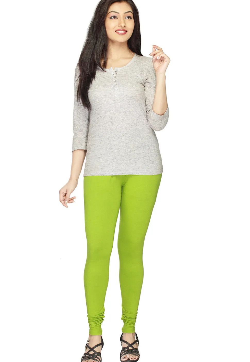 Solid Color Cotton Lycra Leggings in Light Green