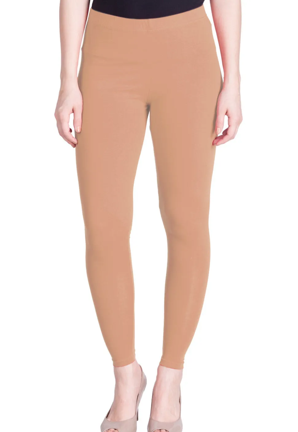 Solid Color Cotton Lycra Ankle Length Leggings in Peach