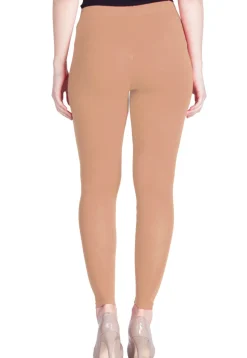Solid Color Cotton Lycra Ankle Length Leggings in Peach