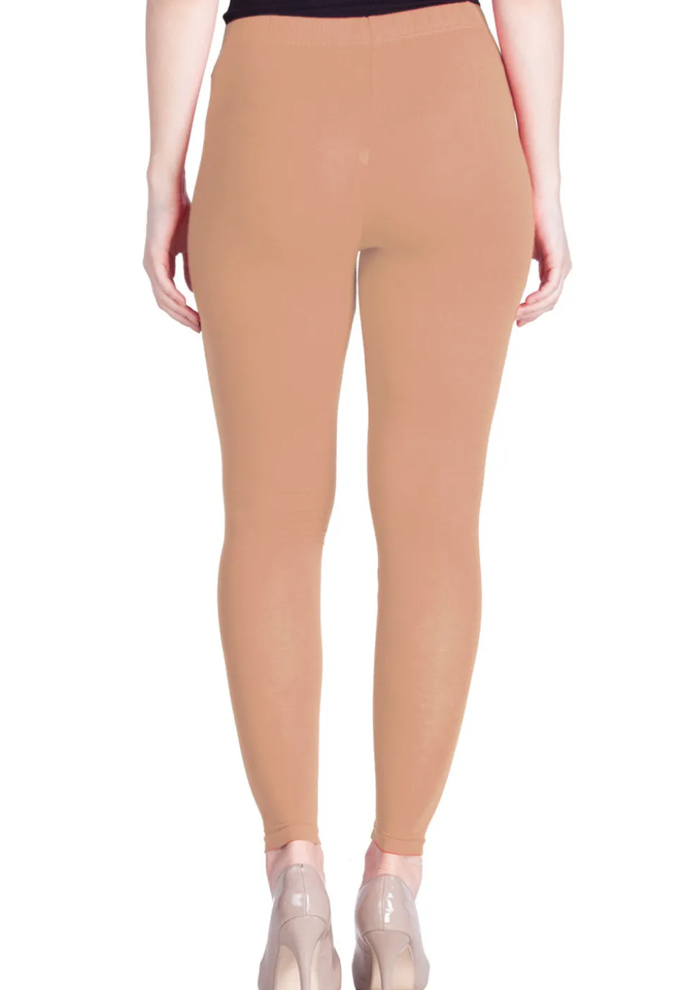Solid Color Cotton Lycra Ankle Length Leggings in Peach