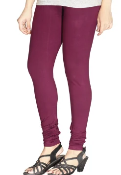 Solid Color Cotton Lycra Leggings in Purple