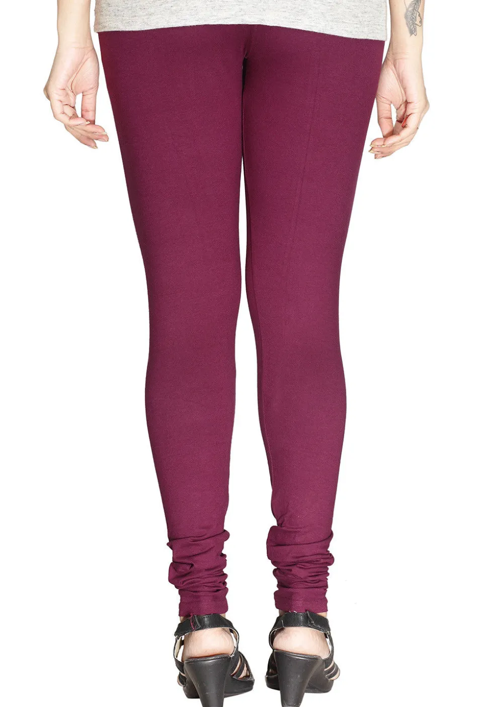 Solid Color Cotton Lycra Leggings in Purple