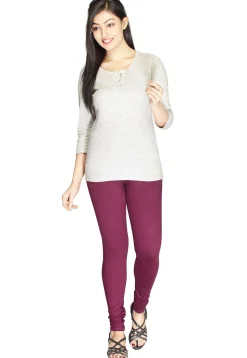 Solid Color Cotton Lycra Leggings in Purple