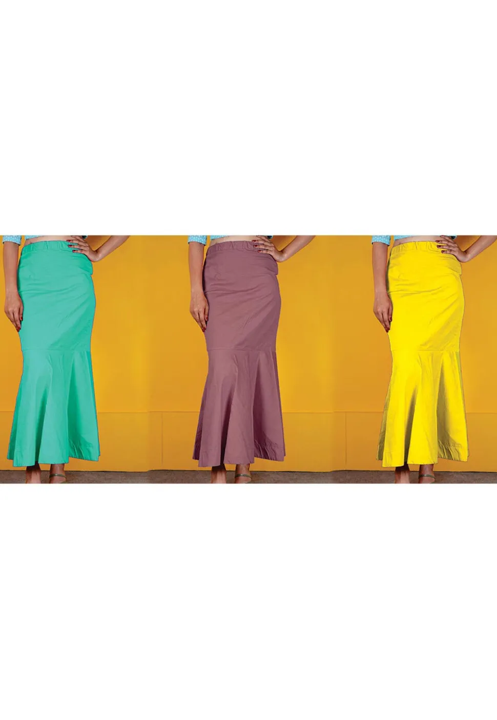 Solid Color Cotton Lycra Petticoat Combo Set in Multicolor