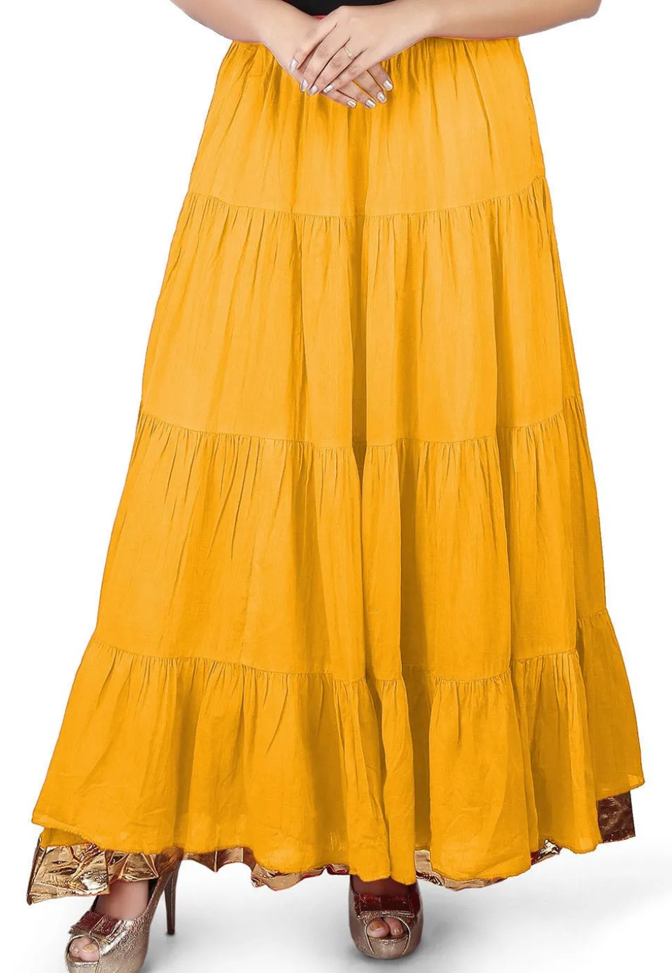 Solid Color Cotton Mulmul Skirts in Yellow