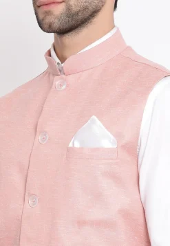 Solid Color Cotton Nehru Jacket in Light Pink