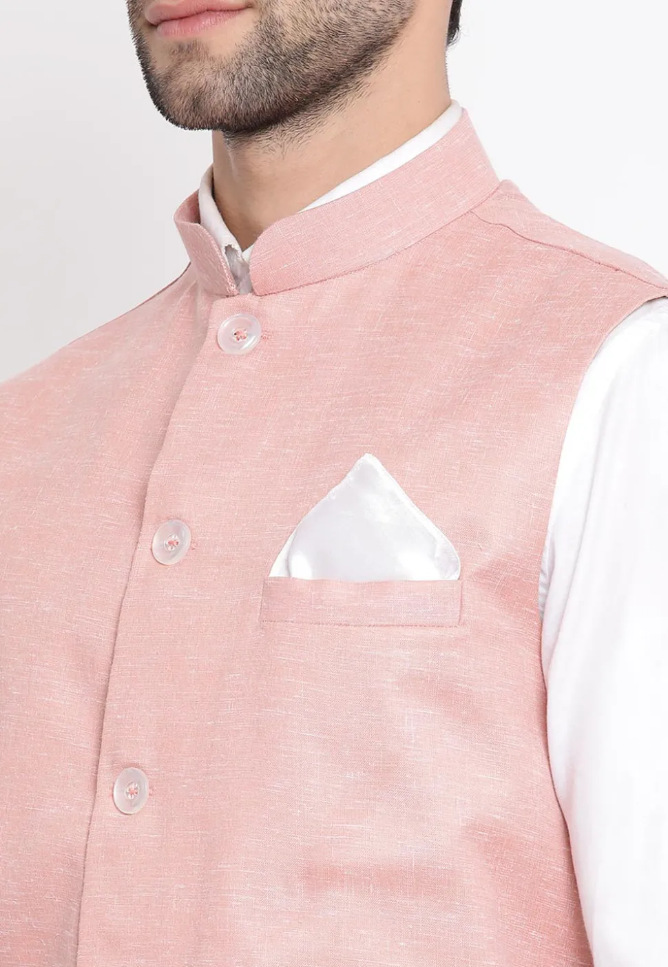 Solid Color Cotton Nehru Jacket in Light Pink