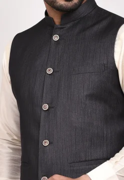 Solid Color Cotton Nehru Jacket in Black