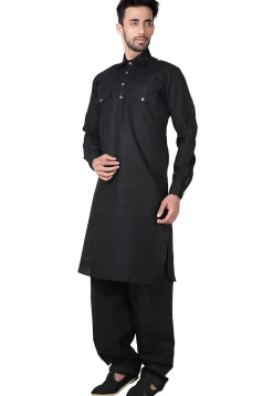 Solid Color Cotton Paithani Suit in Black