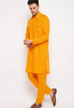 Solid Color Cotton Paithani Suit in Mustard