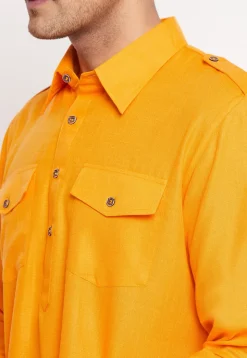 Solid Color Cotton Paithani Suit in Mustard