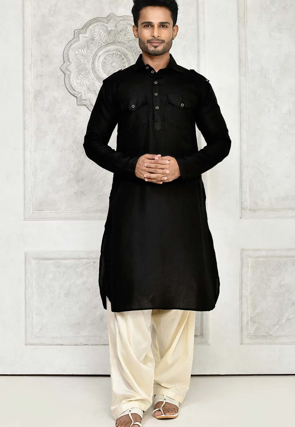 Solid Color Cotton Paithani Suit in Black