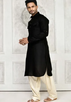 Solid Color Cotton Paithani Suit in Black
