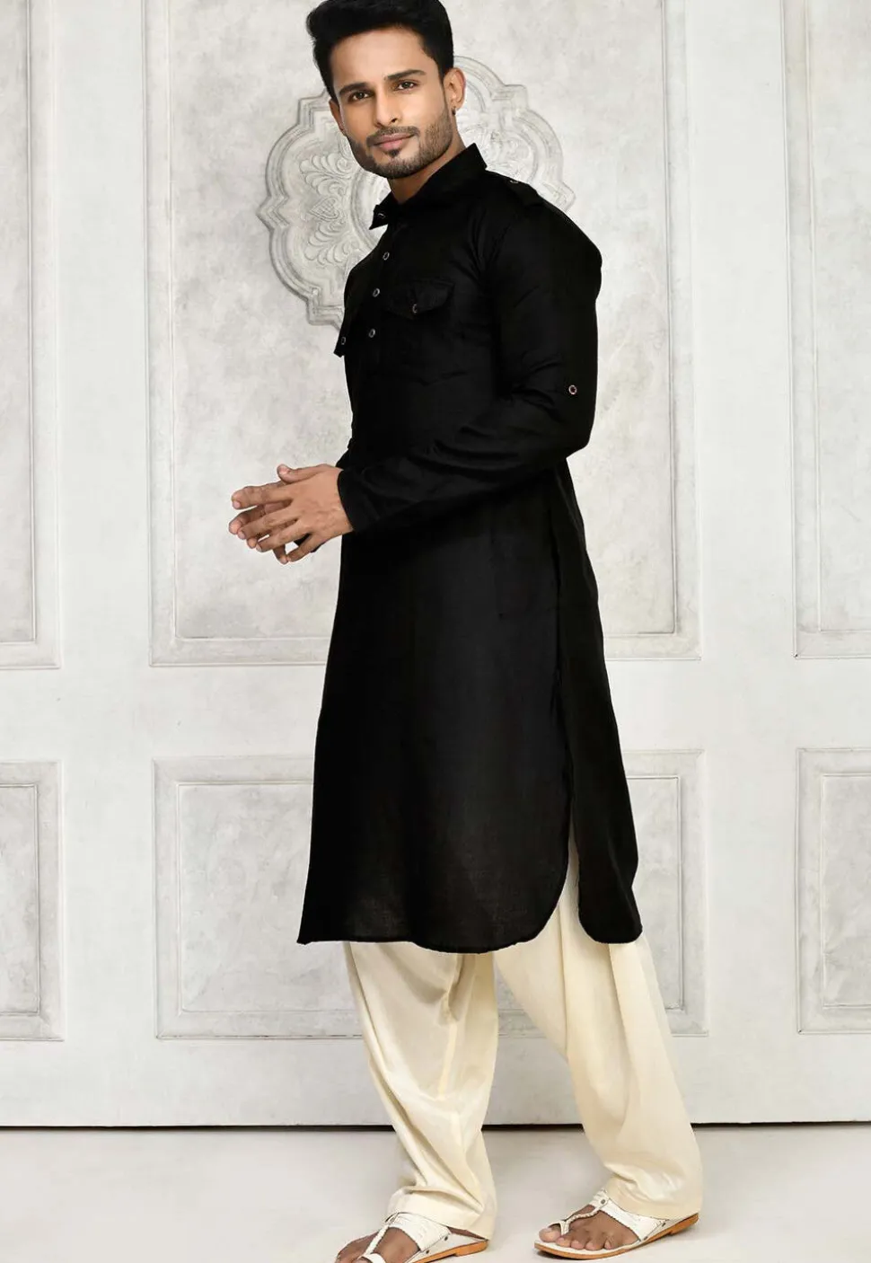 Solid Color Cotton Paithani Suit in Black