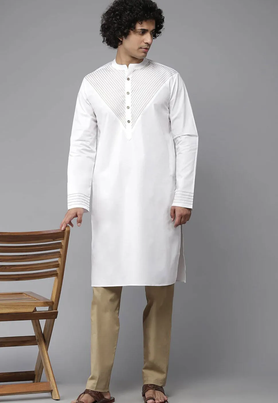 Solid Color Cotton Pajama in Beige