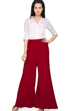 Solid Color Cotton Palazzo in Maroon
