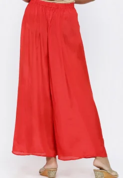 Solid Color Cotton Palazzo in Red