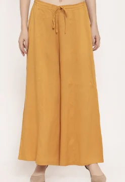 Solid Color Cotton Palazzo in Mustard