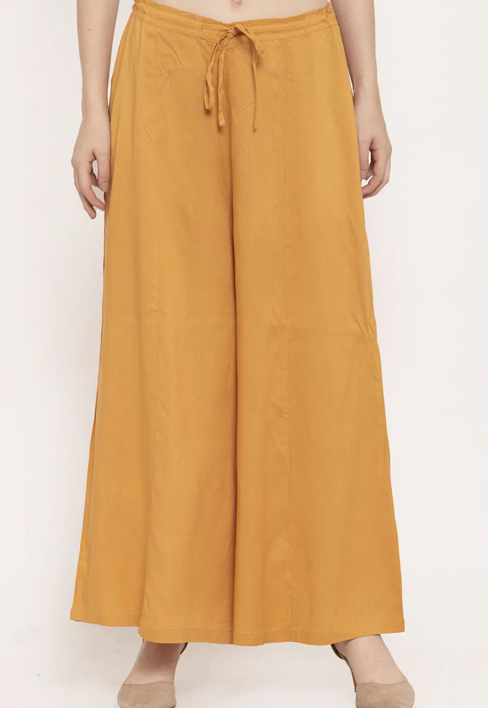 Solid Color Cotton Palazzo in Mustard