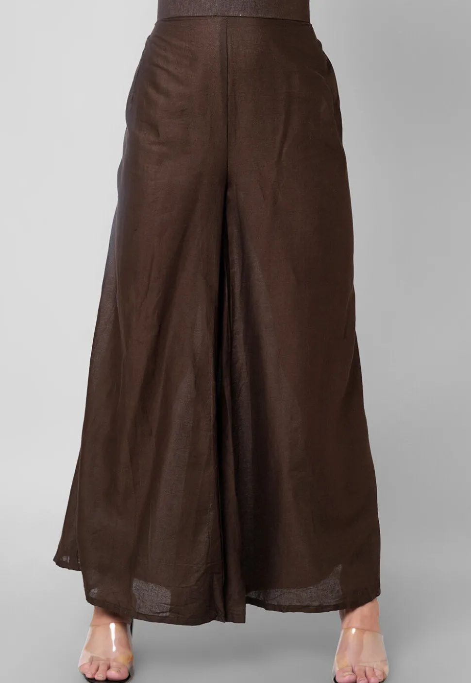 Solid Color Cotton Palazzo in Brown