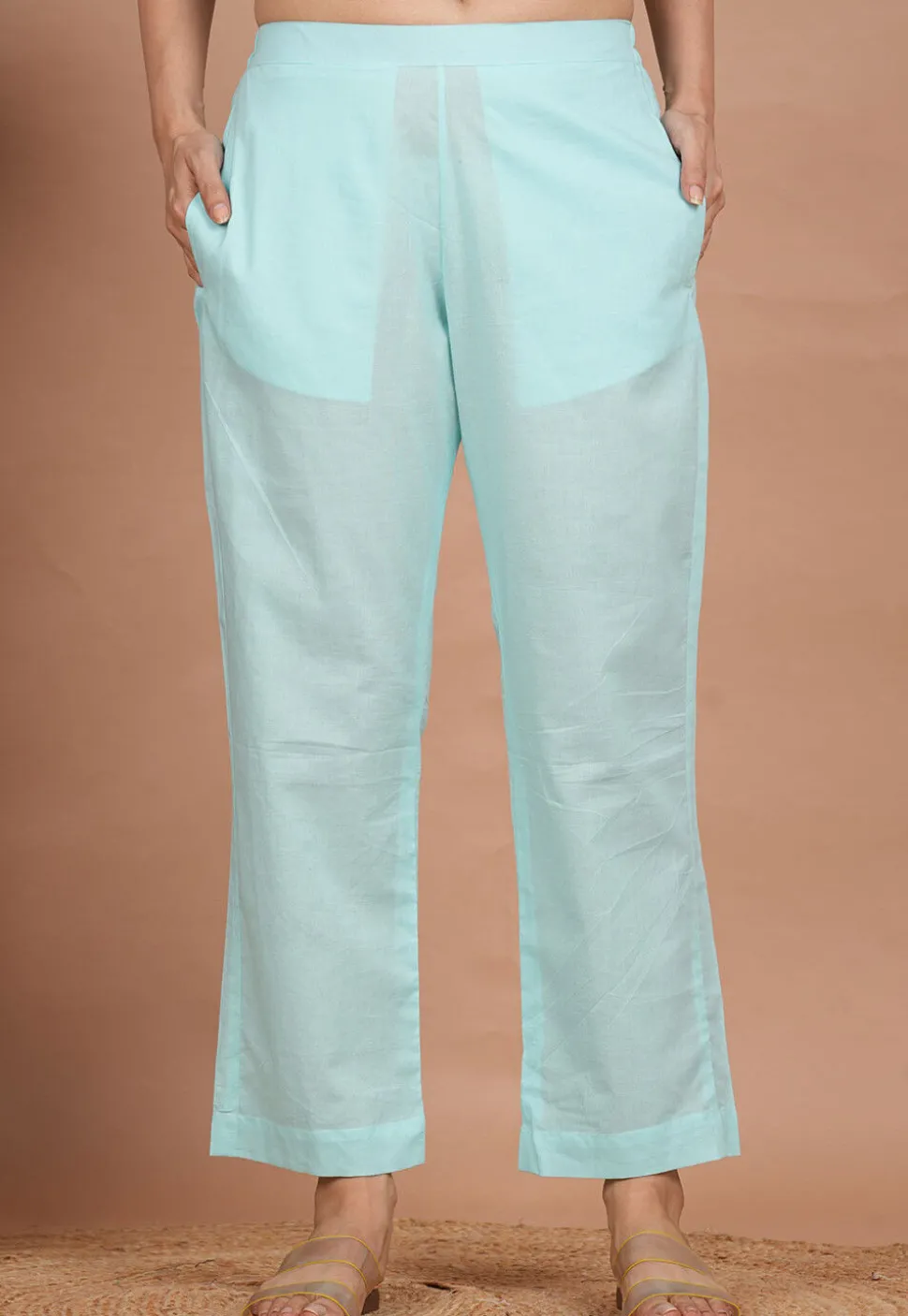 Solid Color Cotton Palazzo in Light Blue