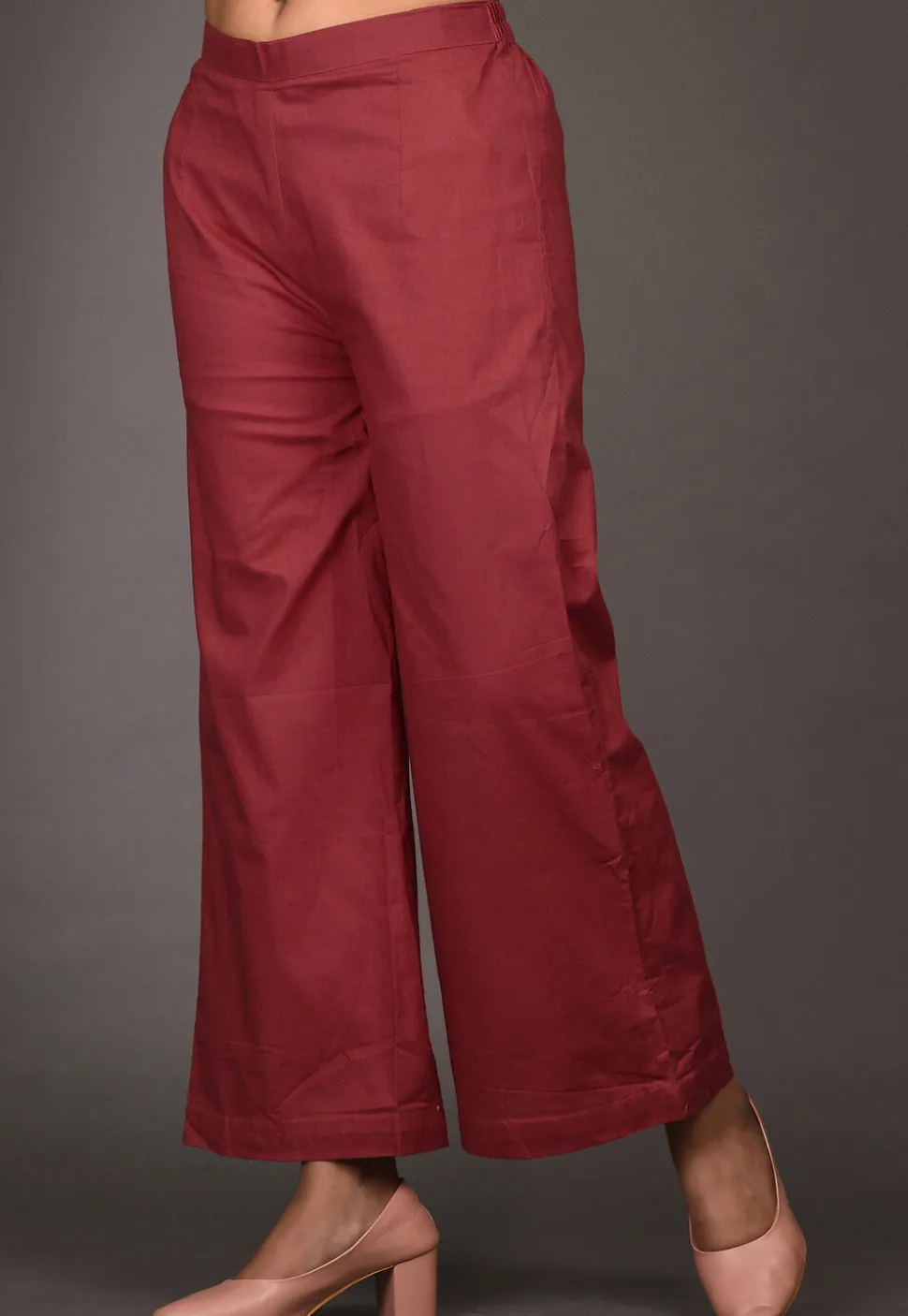 Solid Color Cotton Palazzo in Maroon