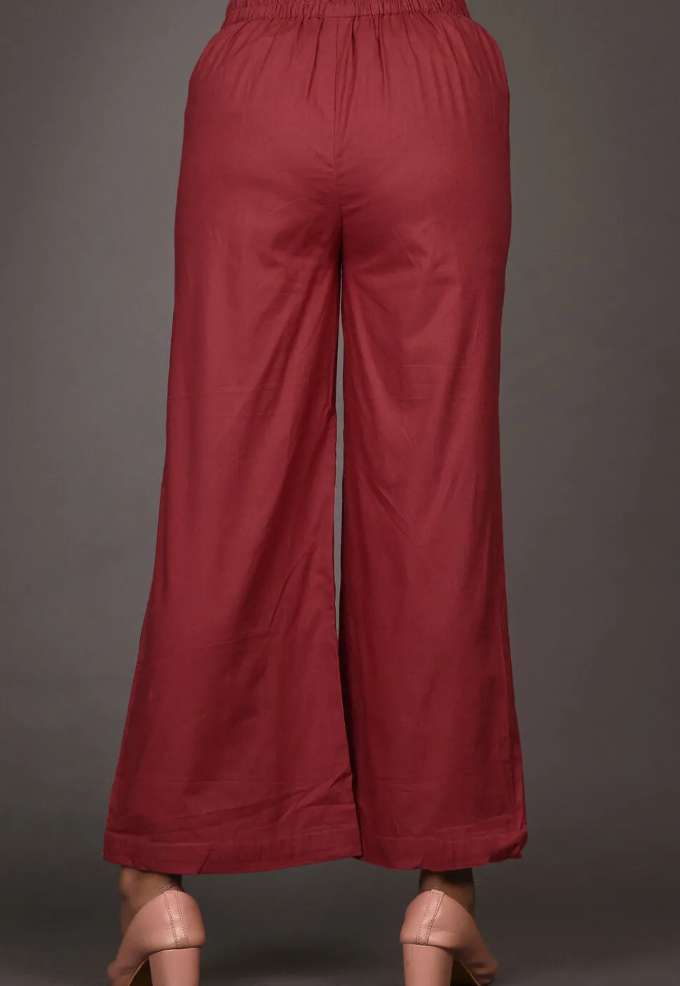 Solid Color Cotton Palazzo in Maroon