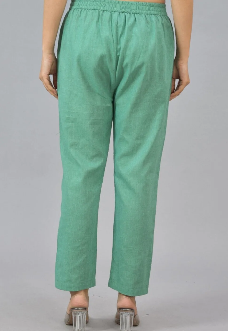 Solid Color Cotton Pant in Teal Green
