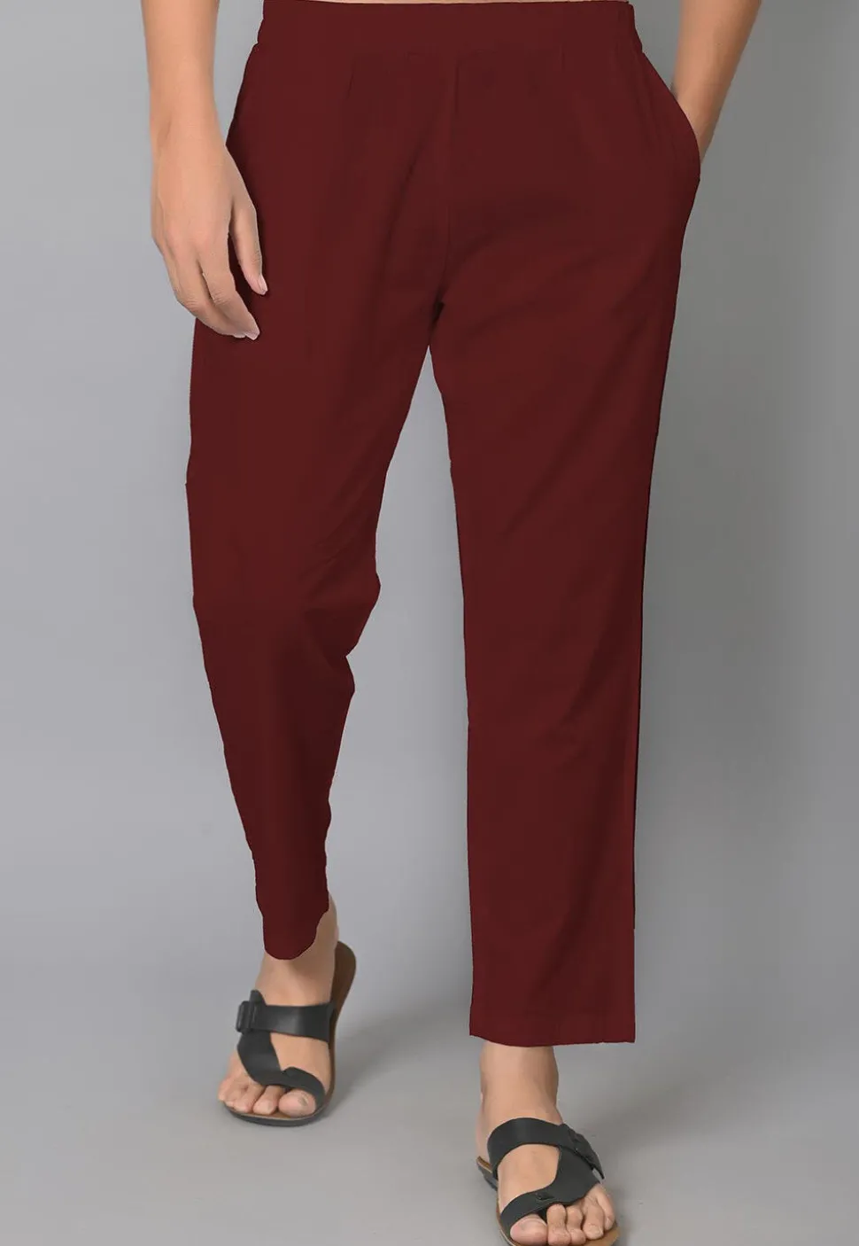 Solid Color Cotton Pant in Maroon