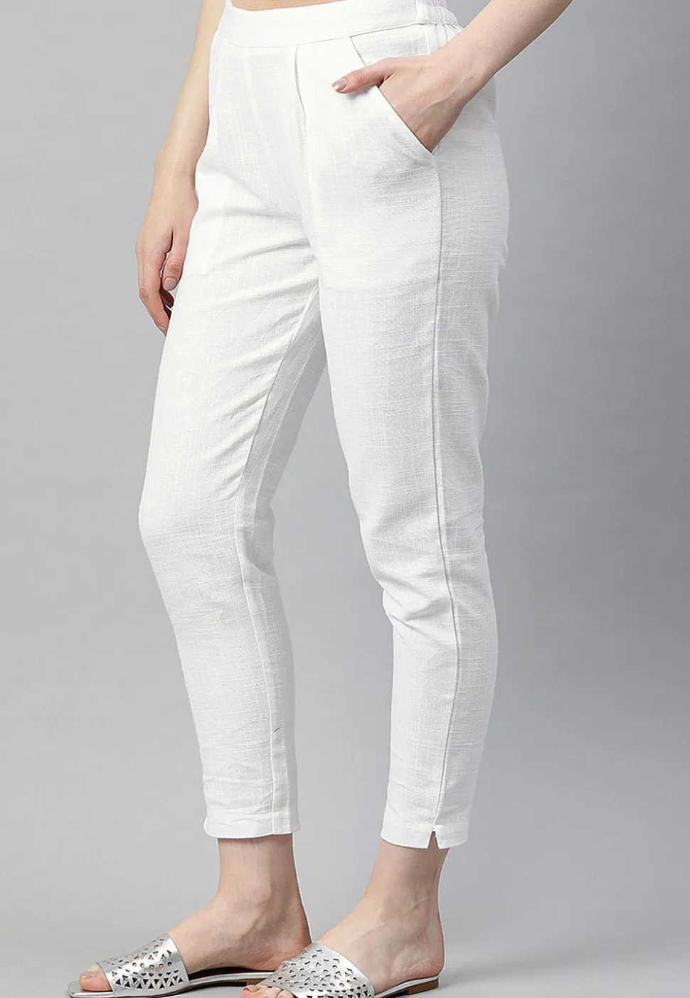 Solid Color Cotton Pant in White