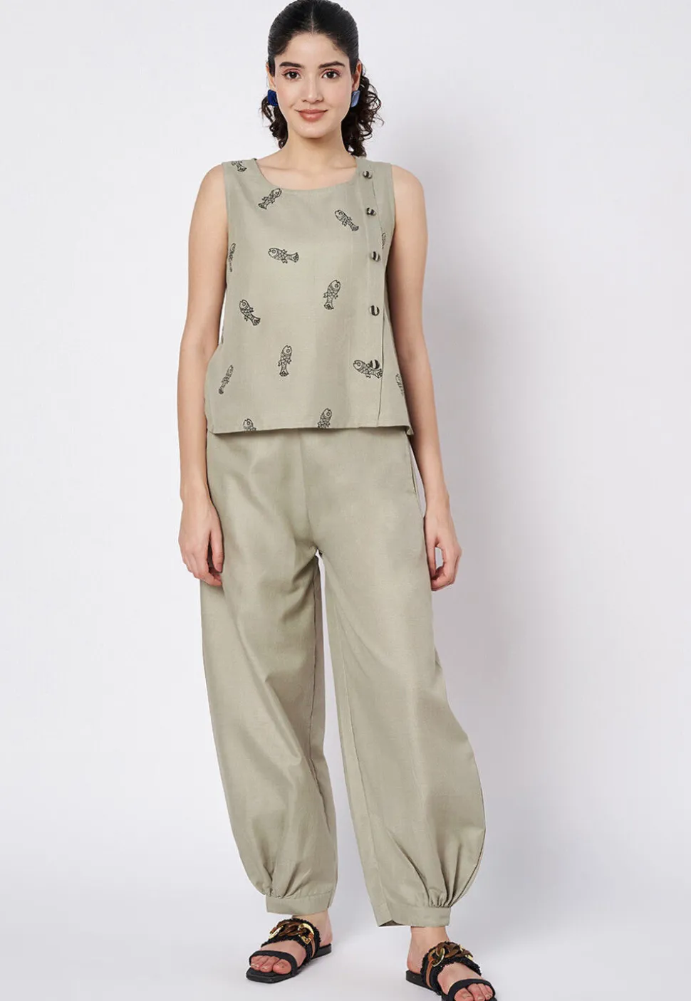 Solid Color Cotton Pant in Grey