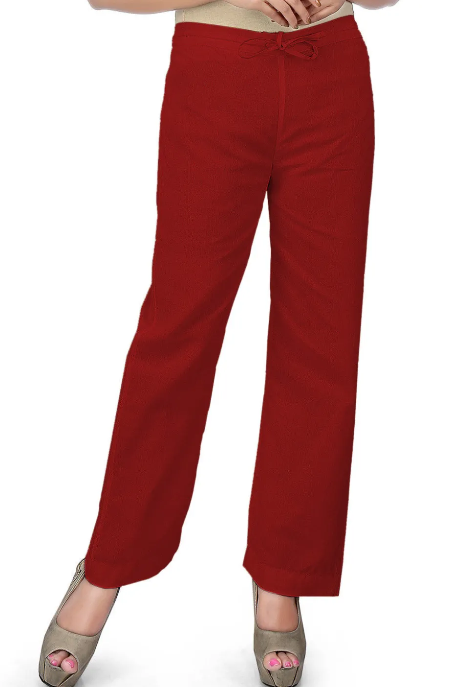 Solid Color Cotton Pant in Red