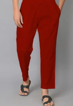 Solid Color Cotton Pant in Red