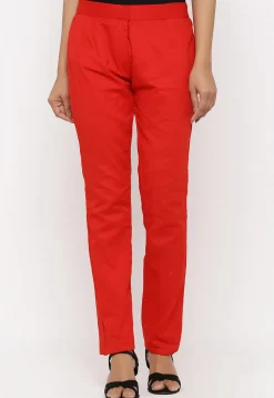 Solid Color Cotton Pant in Red