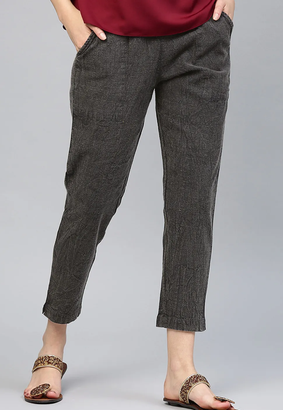 Solid Color Cotton Pant in Charcoal