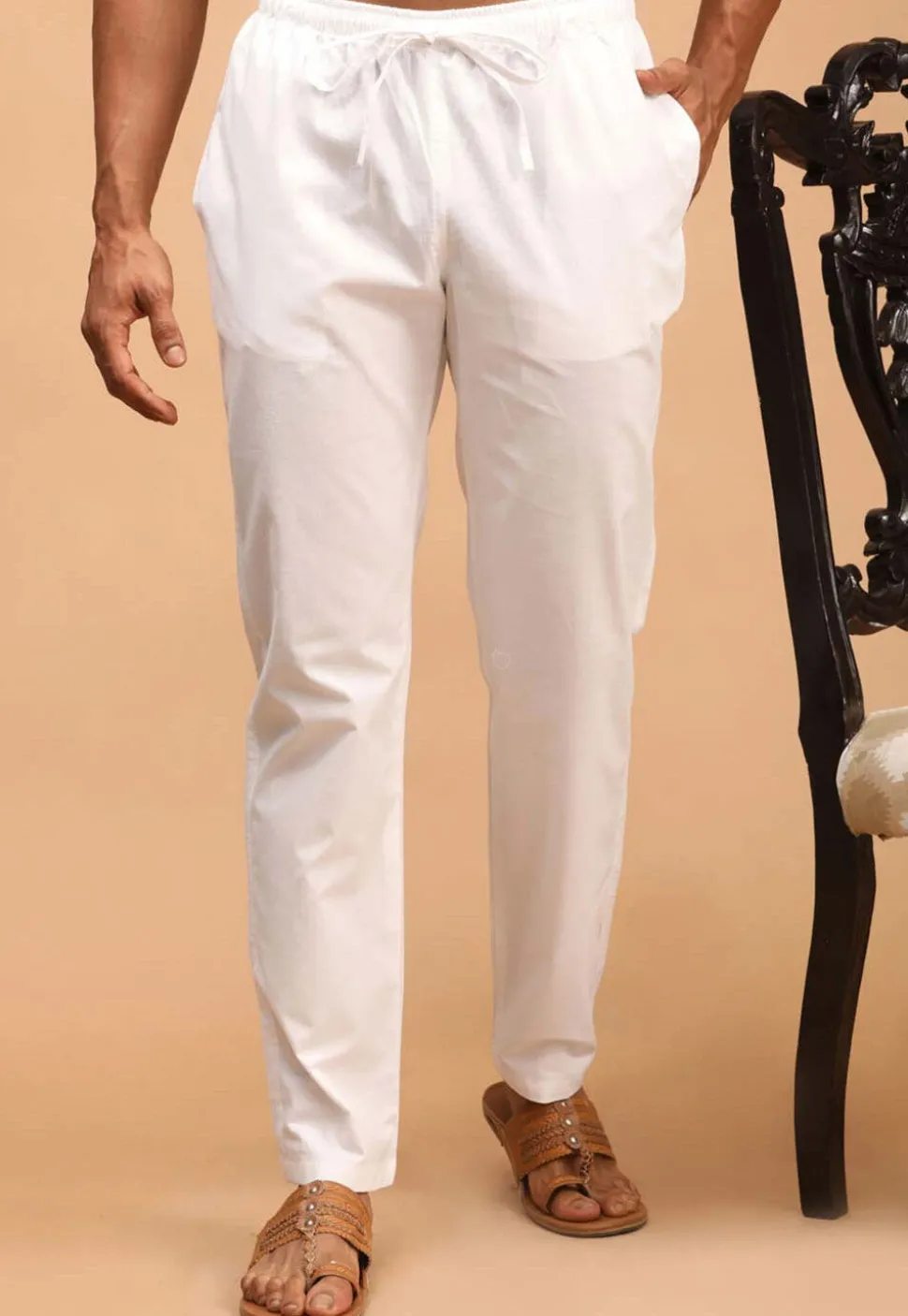 Solid Color Cotton Pant in White