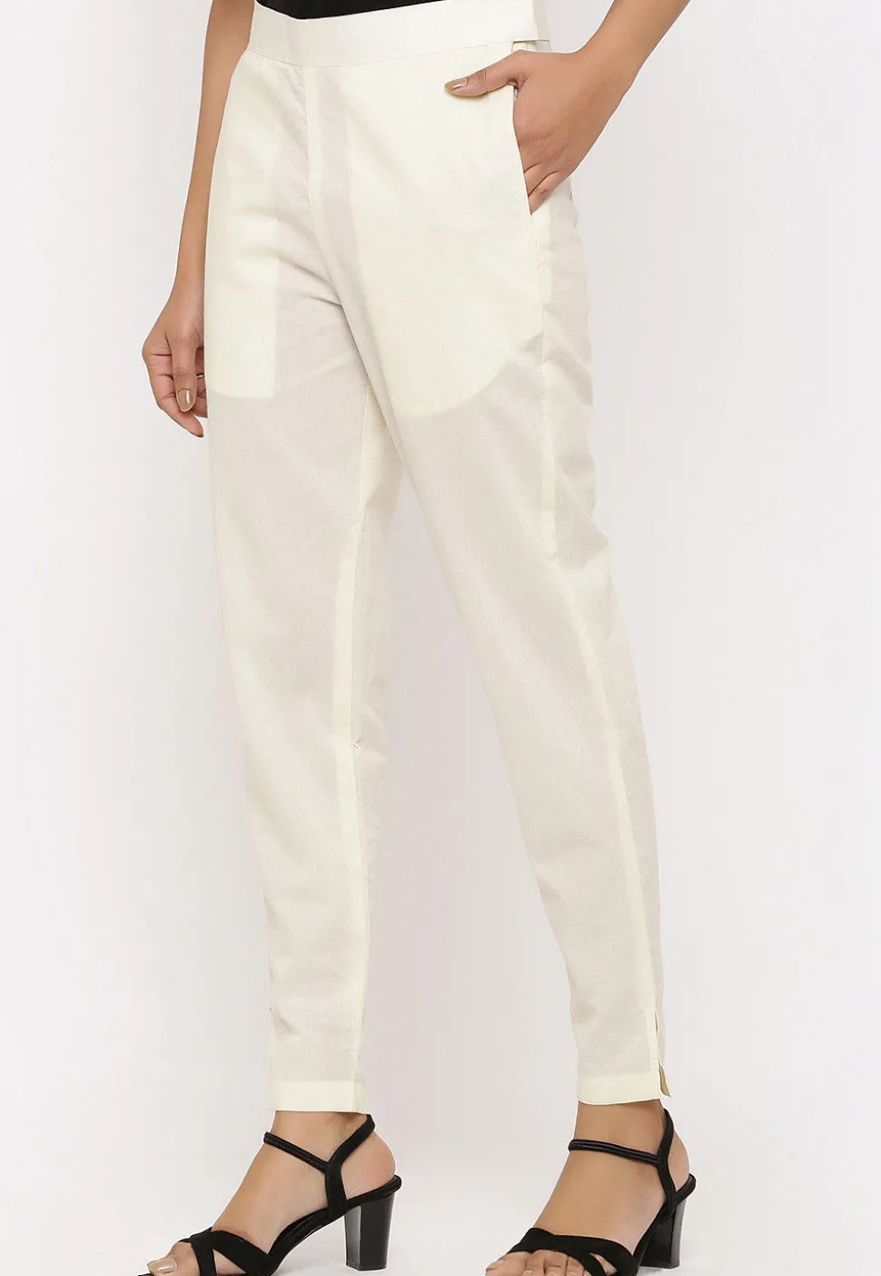Solid Color Cotton Pant in Cream